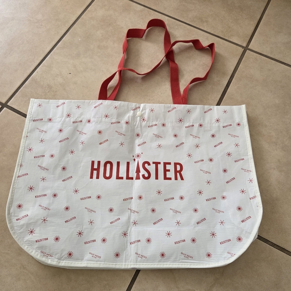 Hollister White and Red Tote Bag Shopping Bag Reuseable Trending New